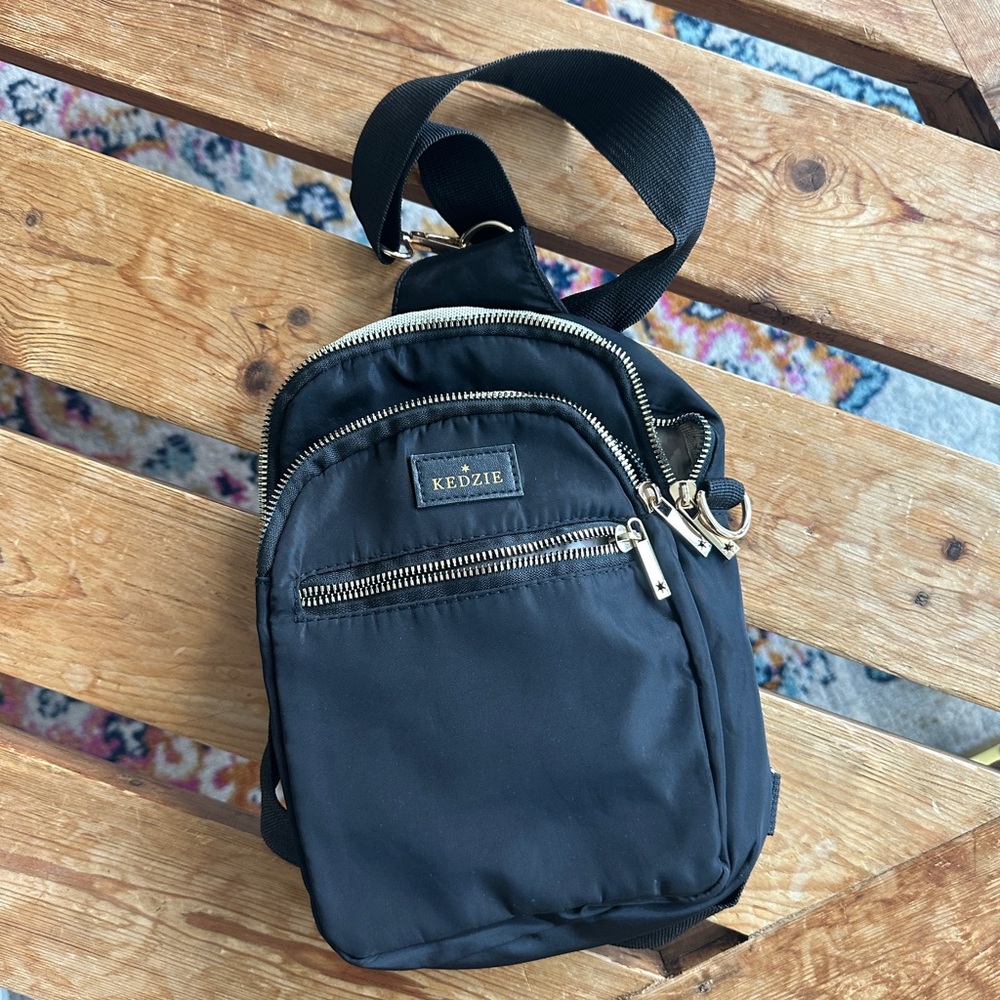 Kenzie Black Crossbody Belt Bag with Adjustable Strap and Minimalist Design
